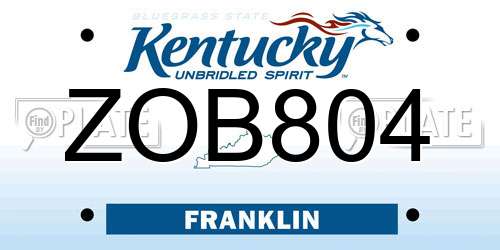 ZOB804 Kentucky License Plate