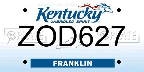 ZOD627 Kentucky License Plate