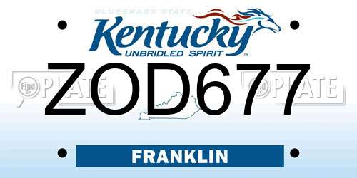 ZOD677 Kentucky License Plate