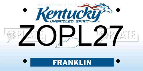 ZOPL27 Kentucky License Plate