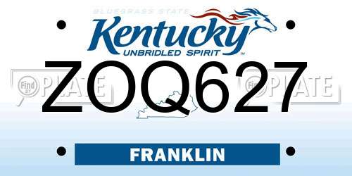 ZOQ627 Kentucky License Plate