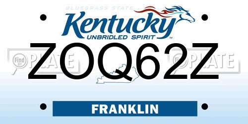 ZOQ62Z Kentucky License Plate