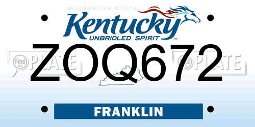 ZOQ672 Kentucky License Plate