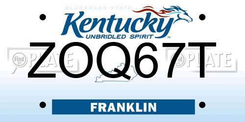ZOQ67T Kentucky License Plate