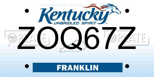ZOQ67Z Kentucky License Plate