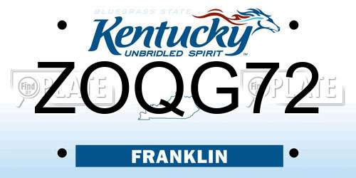 ZOQG72 Kentucky License Plate
