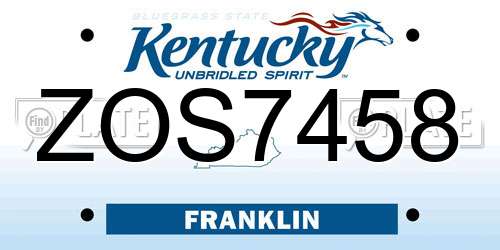 ZOS7458 Kentucky License Plate