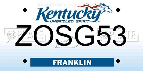 ZOSG53 Kentucky License Plate