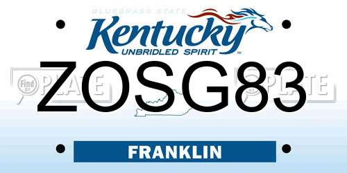 ZOSG83 Kentucky License Plate