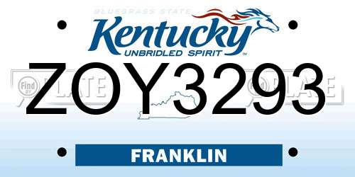 ZOY3293 Kentucky License Plate