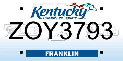 ZOY3793 Kentucky License Plate