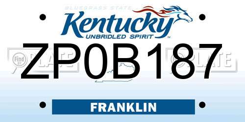 ZP0B187 Kentucky License Plate