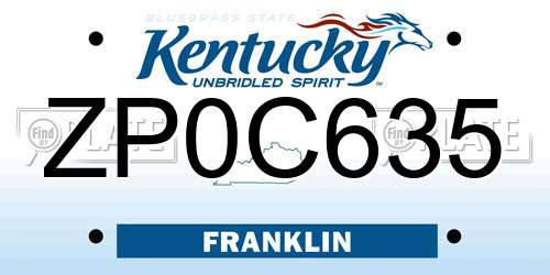 ZP0C635 Kentucky License Plate
