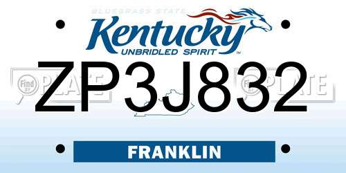 ZP3J832 Kentucky License Plate
