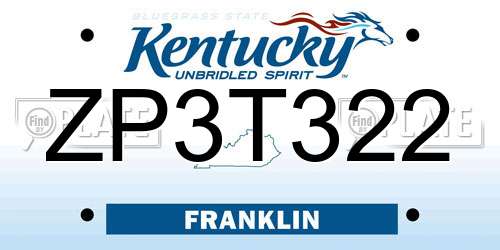 ZP3T322 Kentucky License Plate