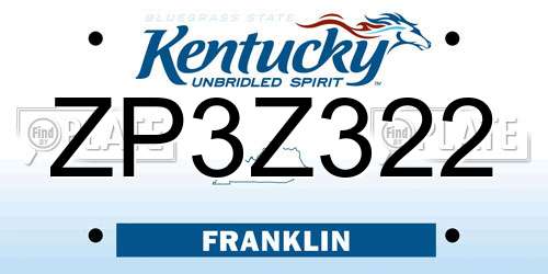 ZP3Z322 Kentucky License Plate
