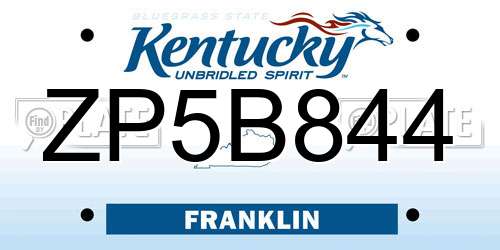 ZP5B844 Kentucky License Plate