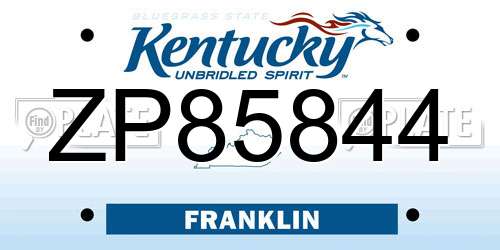 ZP85844 Kentucky License Plate