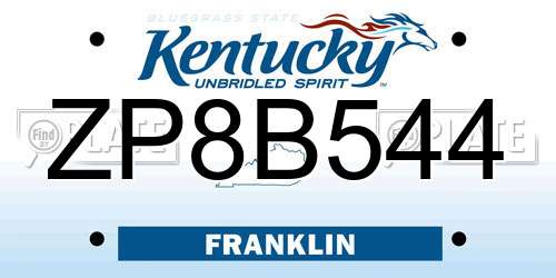 ZP8B544 Kentucky License Plate