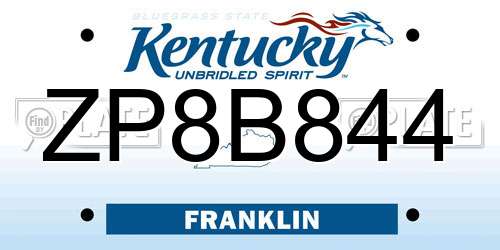 ZP8B844 Kentucky License Plate