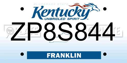 ZP8S844 Kentucky License Plate