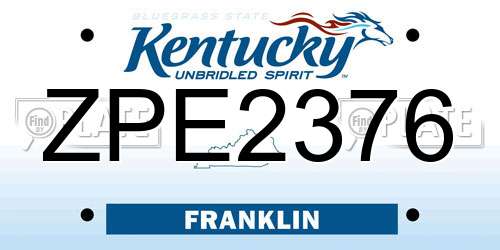 ZPE2376 Kentucky License Plate