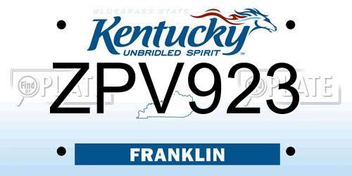 ZPV923 Kentucky License Plate