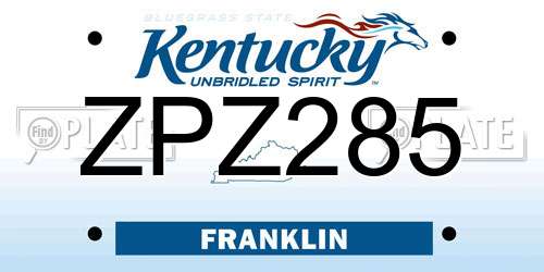 ZPZ285 Kentucky License Plate