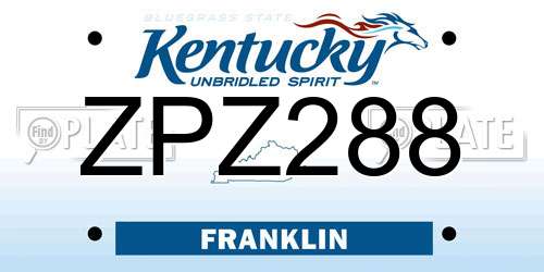 ZPZ288 Kentucky License Plate