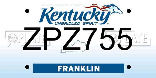 ZPZ755 Kentucky License Plate
