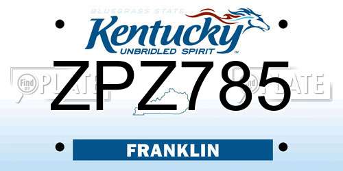 ZPZ785 Kentucky License Plate