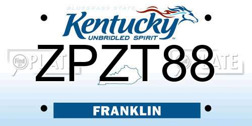 ZPZT88 Kentucky License Plate