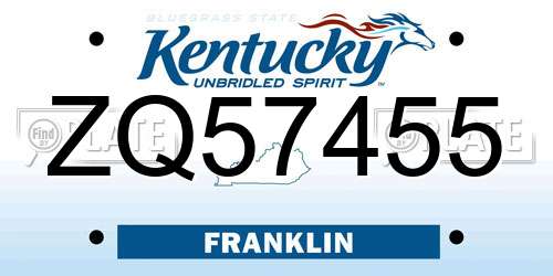 ZQ57455 Kentucky License Plate