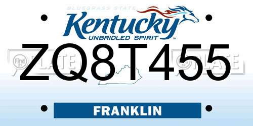 ZQ8T455 Kentucky License Plate