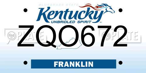 ZQO672 Kentucky License Plate