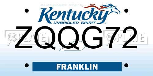 ZQQG72 Kentucky License Plate