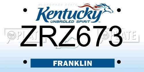ZRZ673 Kentucky License Plate