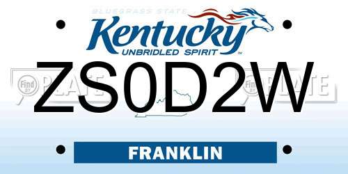 ZS0D2W Kentucky License Plate