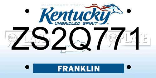 ZS2Q771 Kentucky License Plate