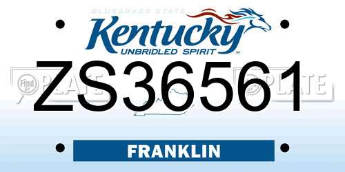 ZS36561 Kentucky License Plate