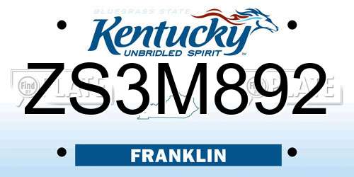 ZS3M892 Kentucky License Plate