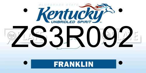 ZS3R092 Kentucky License Plate