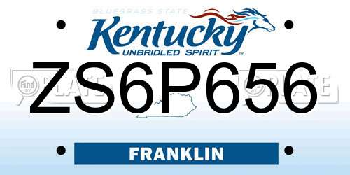 ZS6P656 Kentucky License Plate