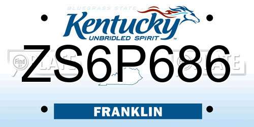 ZS6P686 Kentucky License Plate