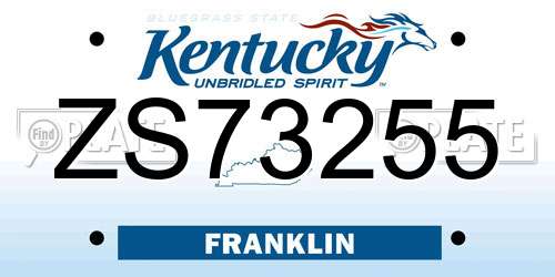 ZS73255 Kentucky License Plate