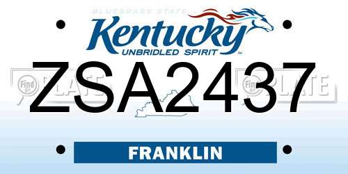 ZSA2437 Kentucky License Plate