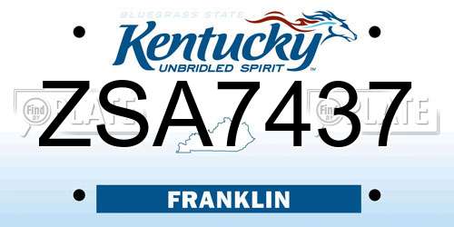 ZSA7437 Kentucky License Plate