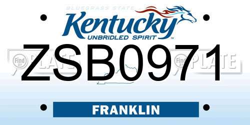 ZSB0971 Kentucky License Plate