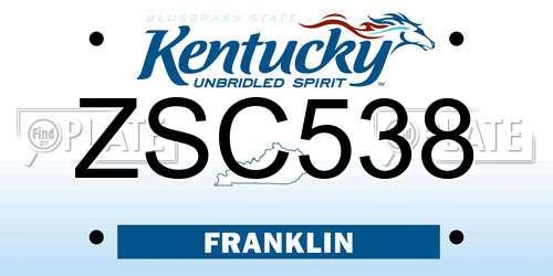 ZSC538 Kentucky License Plate