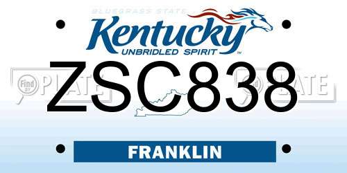 ZSC838 Kentucky License Plate